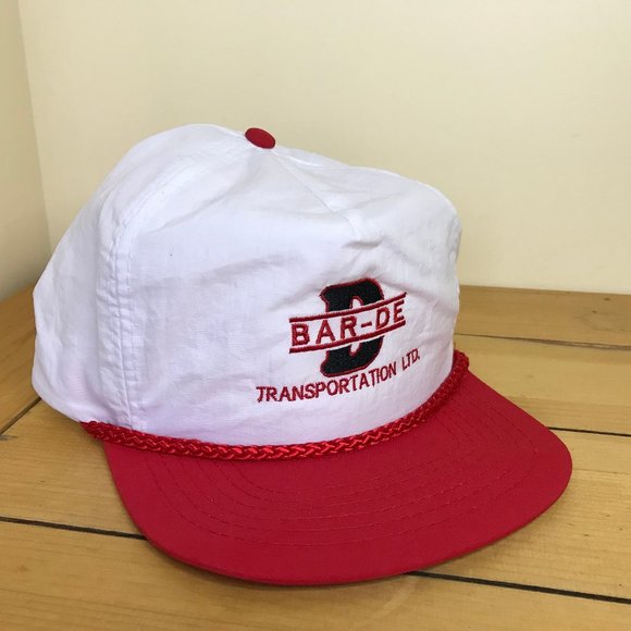 Bar-DE Transportation Embroidered Nylon Trucker Cap Vintage White & Red Brim Hat - Picture 1 of 6